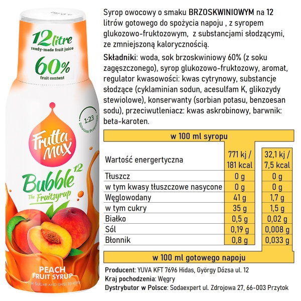 Syrop FruttaMax BRZOSKWINIA 500 ml na 12 litrów